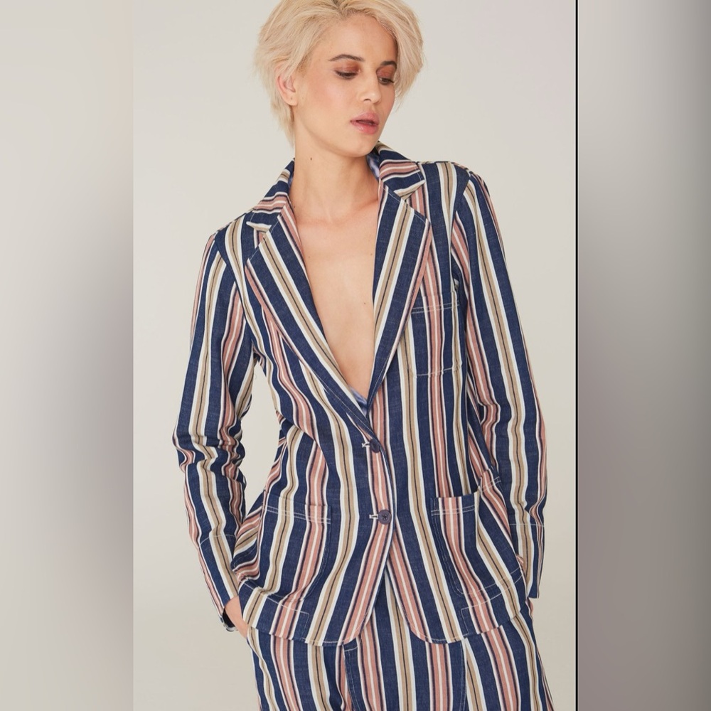 La Boheme Lennon Cotton Jacket in Indigo Stripe NWT